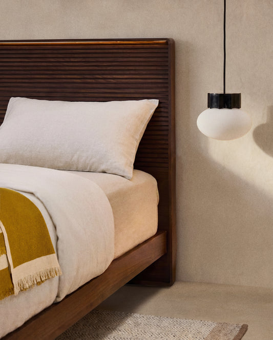 Tête de lit Norlen en placage de noyer avec finition foncée et lumière LED pour lit jusqu’à 160 cm FSC Mix Credit