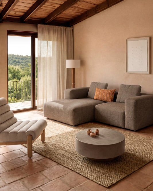 Canapé Blok 2 places en chenille avec méridienne gauche marron 240 cm – FSC Mix Credit
