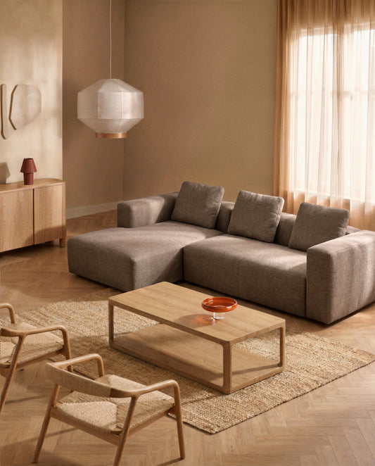 Canapé Blok 3 places avec méridienne droite en chenille marron 300 cm – FSC Mix Credit
