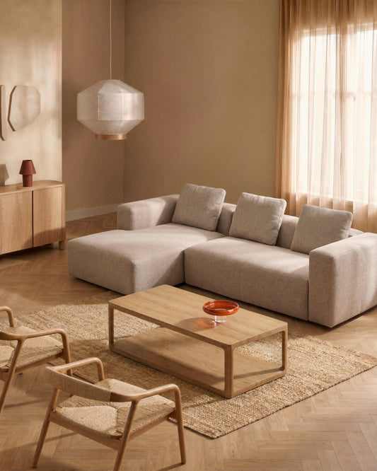 Canapé Blok 3 places avec méridienne gauche en chenille beige 300 cm – FSC Mix Credit
