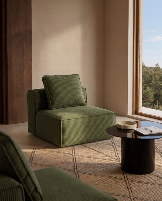 Fauteuil Blok en velours côtelé épais vert 90 cm – FSC Mix Credit