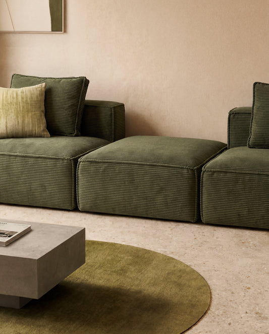 Pouf terminal Blok en velours côtelé vert 90 x 104 cm – FSC Mix Credit