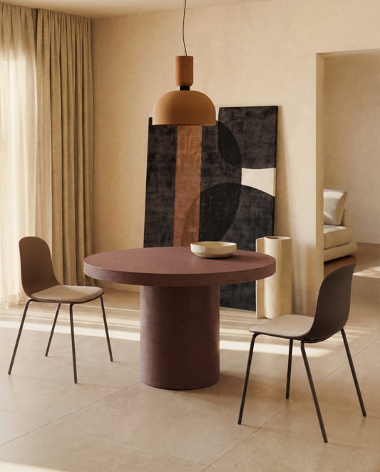 Chaise Debari avec coussin en chenille et pieds en acier finition marron