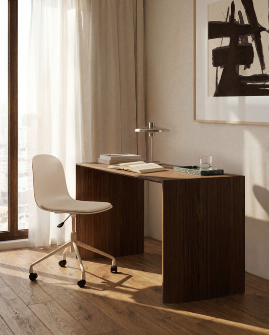 Chaise de bureau Debari avec coussin en chenille et pieds en acier finition marron
