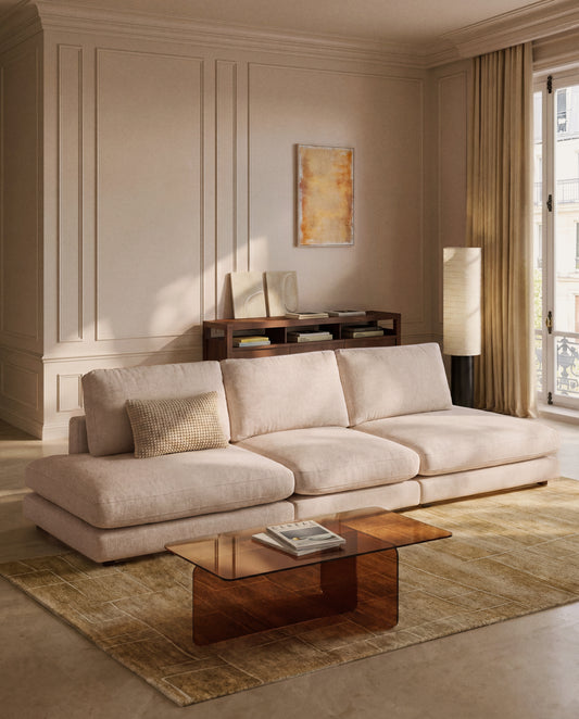Canapé modulable Gala 4 places en chenille beige 330 cm – FSC Mix Credit