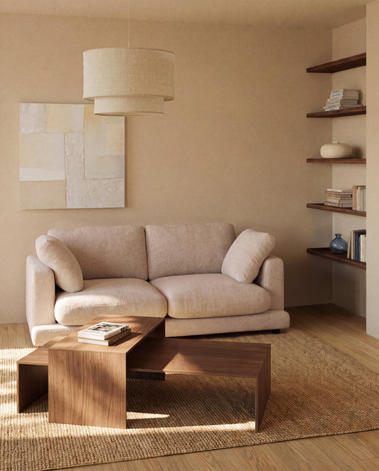 Abat-jour Mariela pour plafonnier en lin, finition beige Ø 60 x 40 cm