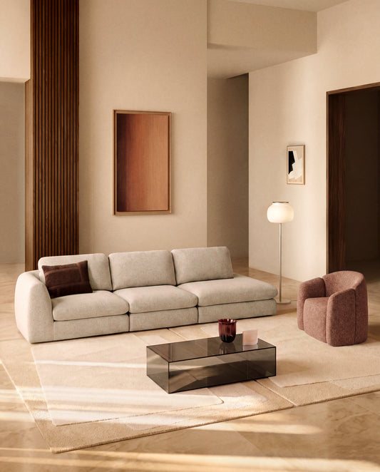 Canapé Vera 4 places avec pouf terminal droit beige 322 cm FSC Mix Credit