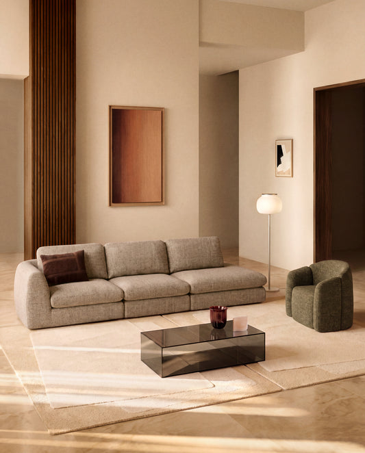 Canapé Vera 4 places avec pouf terminal gauche marron clair 325 cm FSC Mix Credit