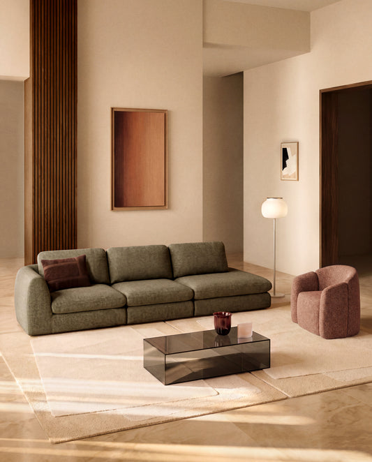 Canapé Vera 4 places avec pouf terminal gauche vert olive 325 cm FSC Mix Credit
