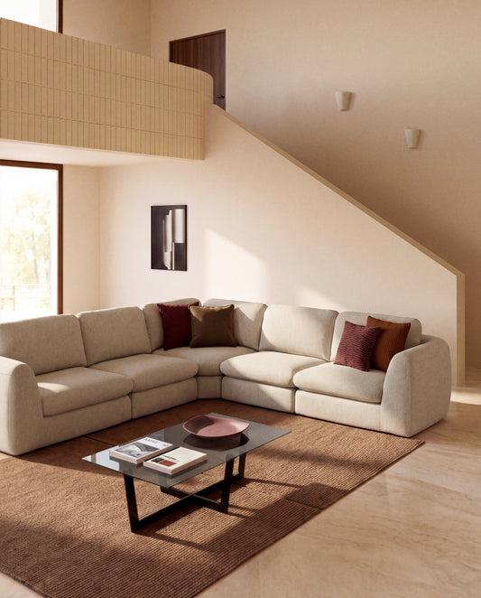 Canapé d'angle Vera 5 places beige 330 x 330 cm FSC Mix Credit