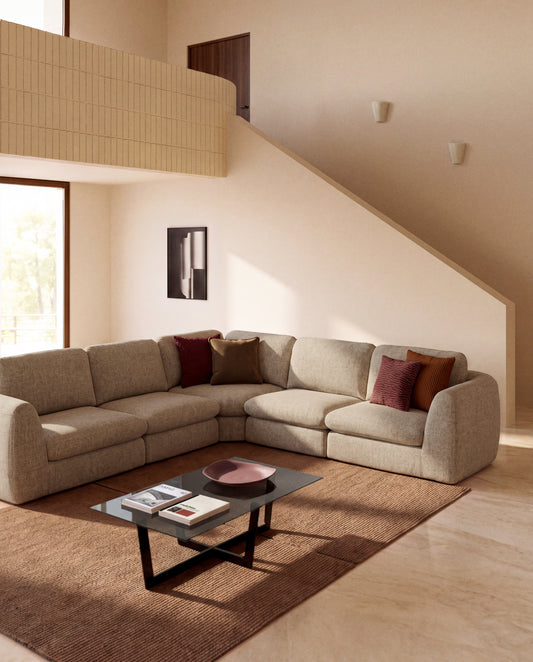 Canapé d'angle Vera 5 places marron clair 330 x 330 cm FSC Mix Credit