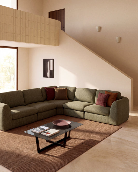 Canapé d'angle Vera 5 places vert olive 330 x 330 cm FSC Mix Credit