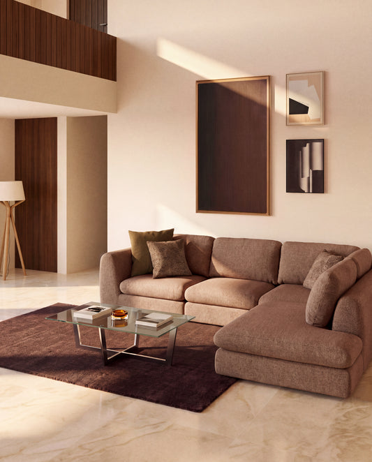 Canapé d'angle Vera 5 places avec pouf terminal droit terre cuite 330 x 245 cm FSC Mix Credit