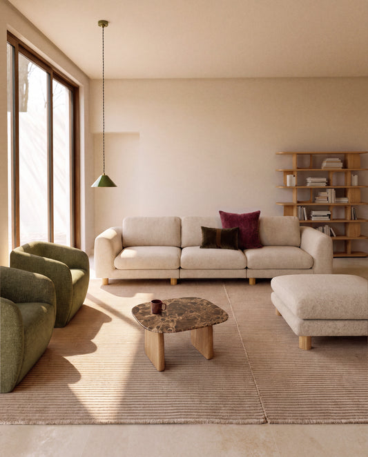 Canapé Vera 4 places beige avec pieds en frêne  finition naturelle 320 cm FSC Mix Credit