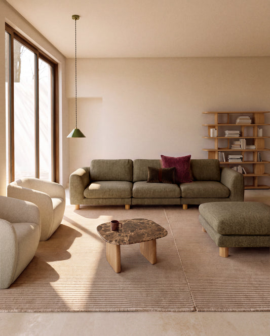 Canapé Vera 4 places vert olive avec pieds en frêne massif finition naturelle 320 cm FSC Mix Credit