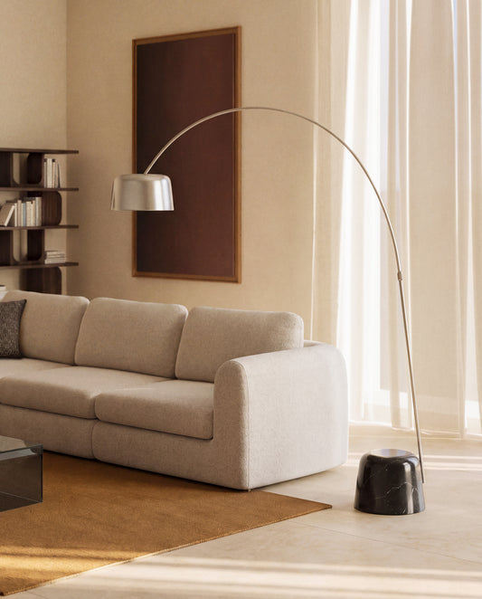 Lampadaire Arnolia en acier brossé et marbre noir