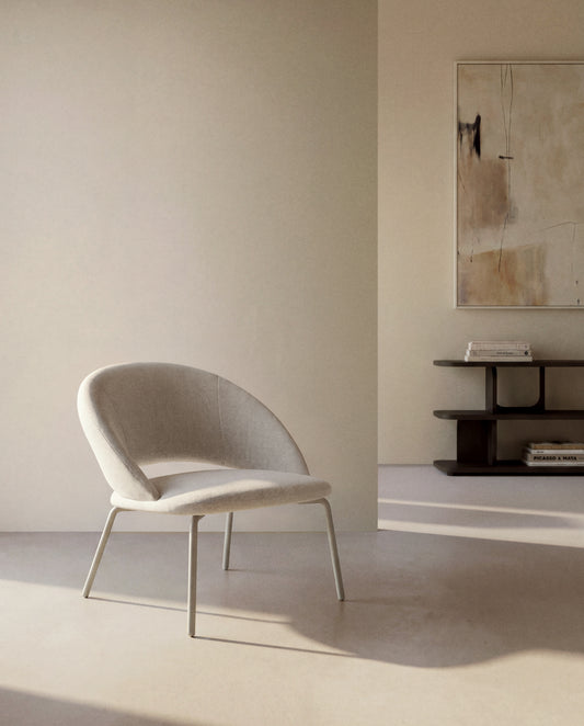Fauteuil Bonali en chenille beige et pieds en métal beige FSC Mix Credit