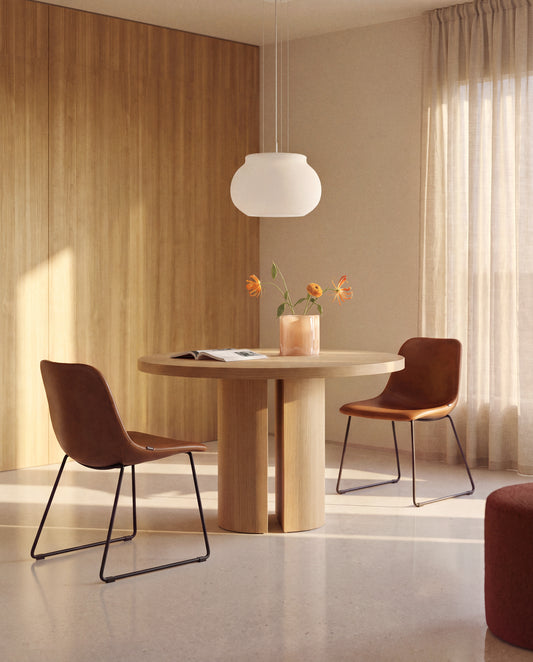 Table ronde Nealy en placage de chêne, finition naturelle Ø 120 cm