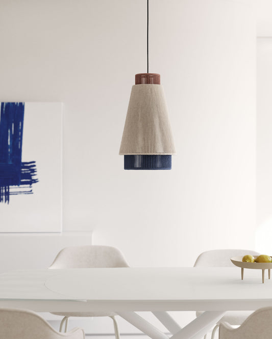 Abat-jour suspension Yuvia en coton finition beige, bleue et terracotta