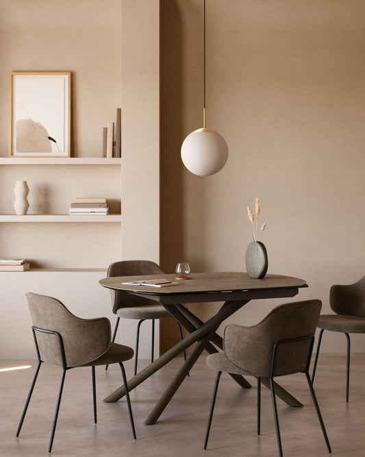 Table extensible Yodalia 130 (190) x 100 cm plateau en grès cérame et pieds en acier noir