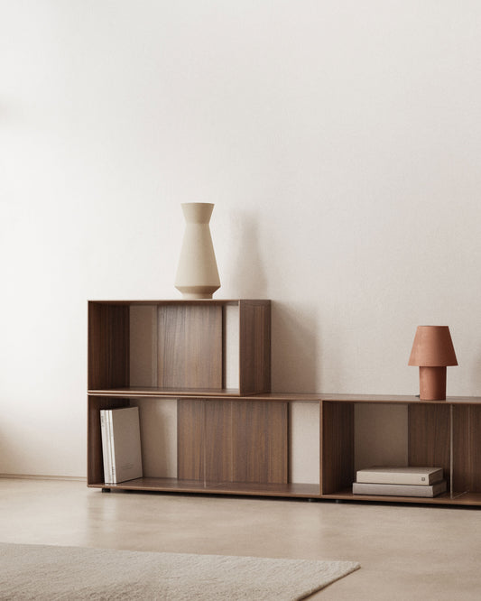 Lot Litto de 6 étagères modulables en placage de noyer 168 x 114 cm