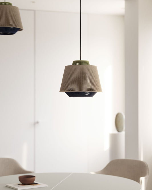 Abat-jour suspension Yuvia en coton finition beige et bleue