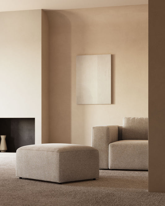 Repose-pieds Blok ignifugé en chenille beige 90 x 74 cm