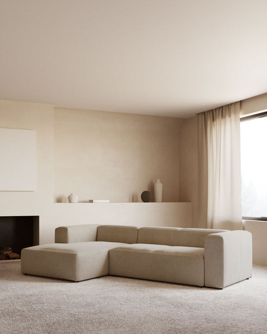 Canapé Blok 4 places avec méridienne gauche ignifugé en chenille beige 330 cm