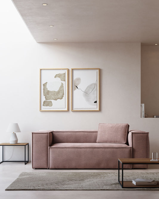 Canapé Blok 2 places ignifugé en velours côtelé épais rose 210 cm FSC Mix Credit