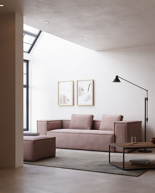 Canapé Blok 3 places ignifugé en velours côtelé épais gris 240 cm FSC Mix Credit