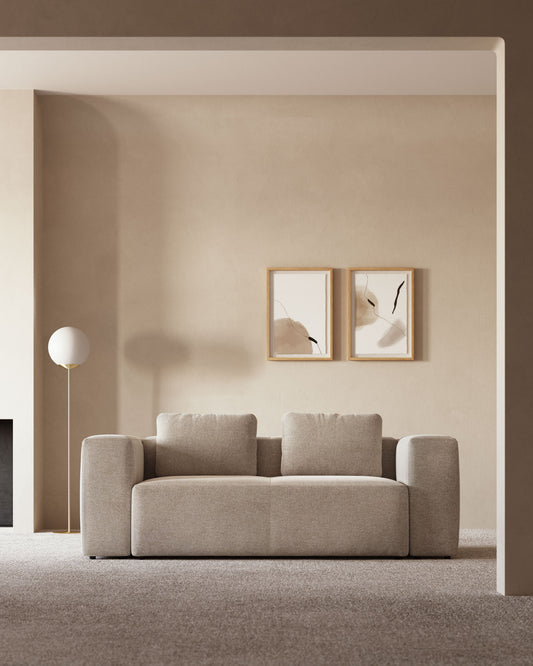 Canapé Blok 2 places ignifugé en chenille beige 210 cm