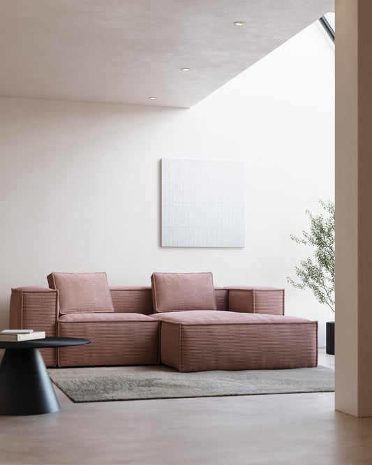 Canapé Blok 2 places avec méridienne droite ignifugé en velours côtelé épais rose 240 cm FSC Mix Credit