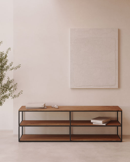 Meuble TV Yoana en placage de noyer et structure en métal noir 160 x 40 cm