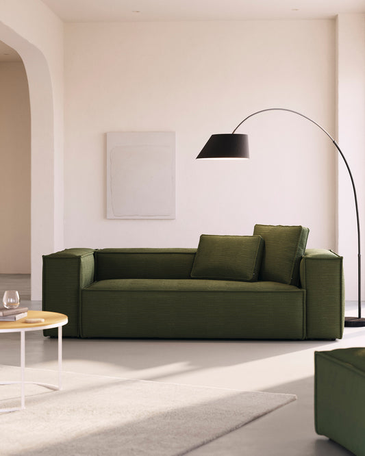 Canapé Blok 3 places ignifugé en velours côtelé épais vert 240 cm FSC Mix Credit