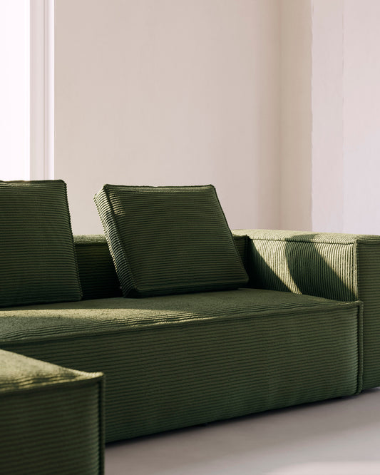 Coussin Blok ignifugé en velours côtelé épais vert 50 x 60 cm