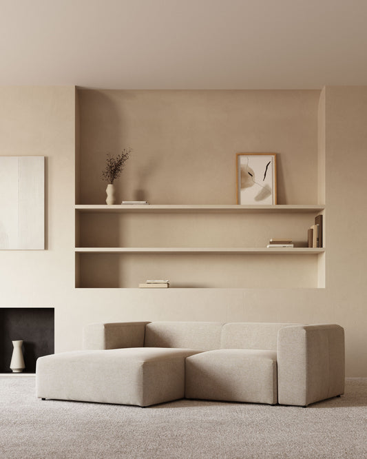 Canapé Blok 2 places avec méridienne gauche ignifugé en chenille beige 240 cm
