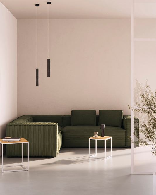 Canapé d’angle Blok 4 places ignifugé en velours côtelé épais vert 290 x 290 cm FSC Mix Credit