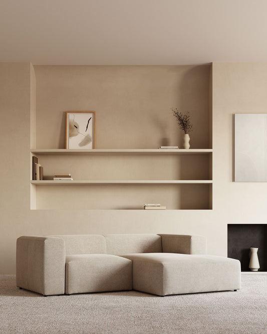 Canapé Blok 2 places avec méridienne droite ignifugé en chenille beige 240 cm
