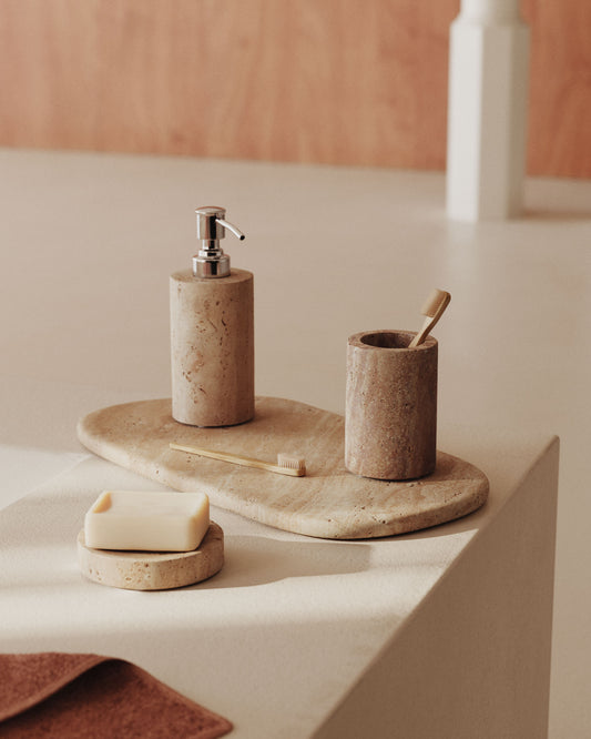 Distributeur de savon Macre en travertin beige