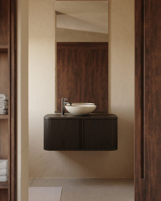 Meuble de salle de bain Mailen en placage de frêne avec finition foncée 90 x 45 cm