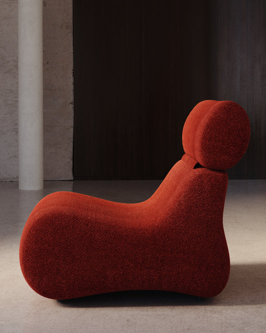 Fauteuil Club en tissu bouclette bordeaux