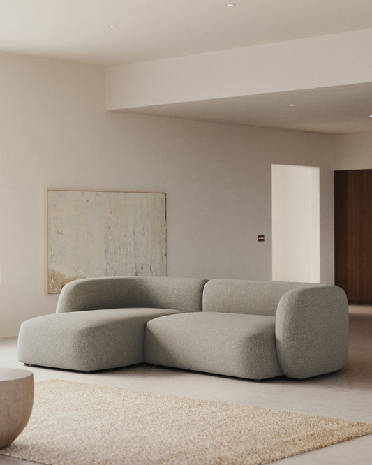 Canapé modulable Martina 3 places ignifugé en chenille coloris pierre avec méridienne gauche 287 cm
