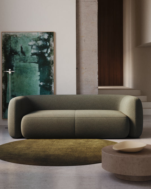 Canapé Martina 3 places ignifugé en chenille verte 246 cm – Certifié FSC Mix Credit