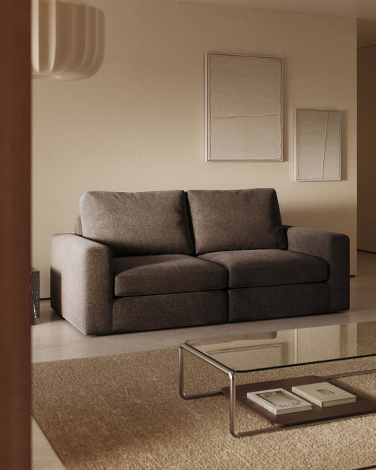 Canapé modulable déhoussable Alea 3 places en chenille marron foncé 220 cm