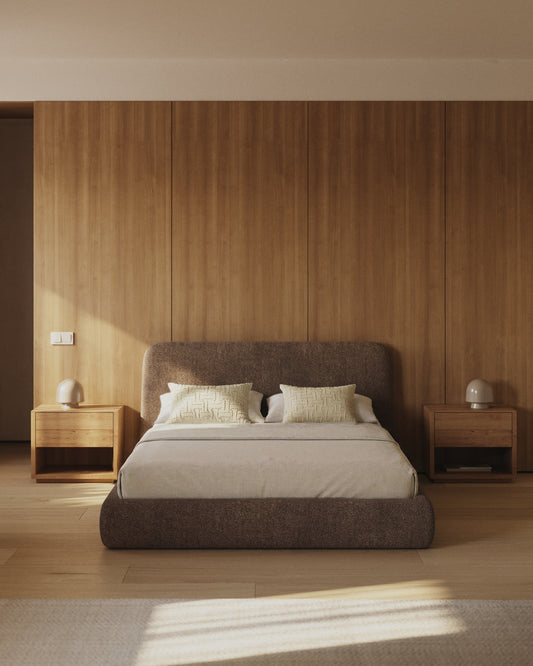 Lit déhoussable Martina en bouclette marron pour matelas de 160 x 200 cm FSC Mix Credit