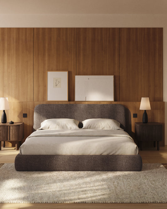 Lit déhoussable Martina en bouclette marron pour matelas de 180 x 200 cm FSC Mix Credit
