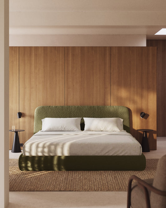 Lit déhoussable Martina en bouclette vert foncé pour matelas de 180 x 200 cm FSC Mix Credit