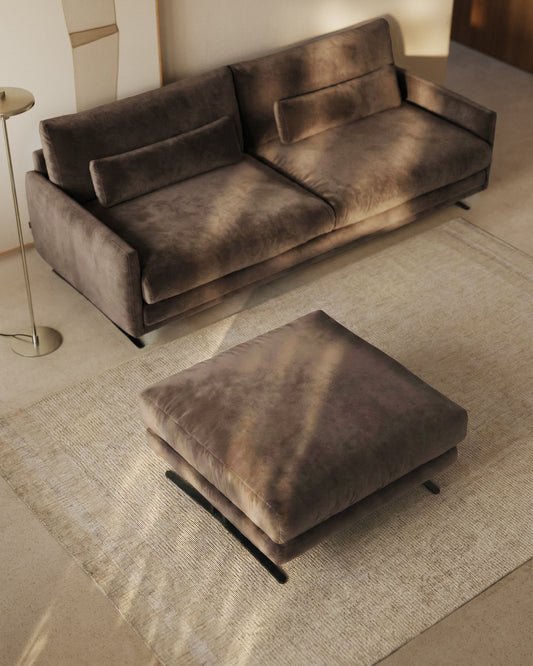 Repose-pieds Veliro en velours marron chocolat et pieds en acier avec finition noire 85 x 90 cm FSC Mix Credit