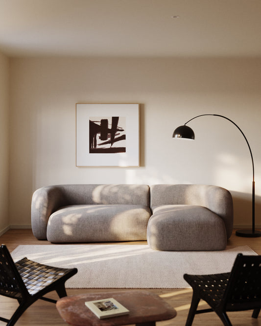Canapé modulable Martina 3 places ignifugé en chenille avec méridienne droite couleur pierre 287 cm