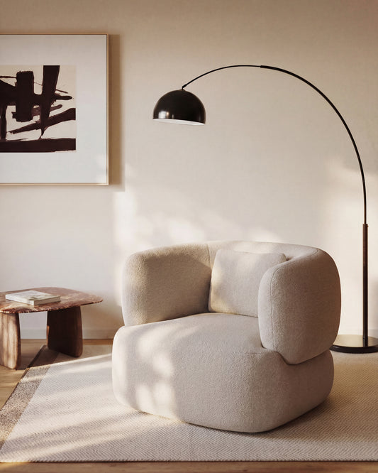 Fauteuil pivotant avec coussin Martina en chenille couleur pierre FSC Mix Credit